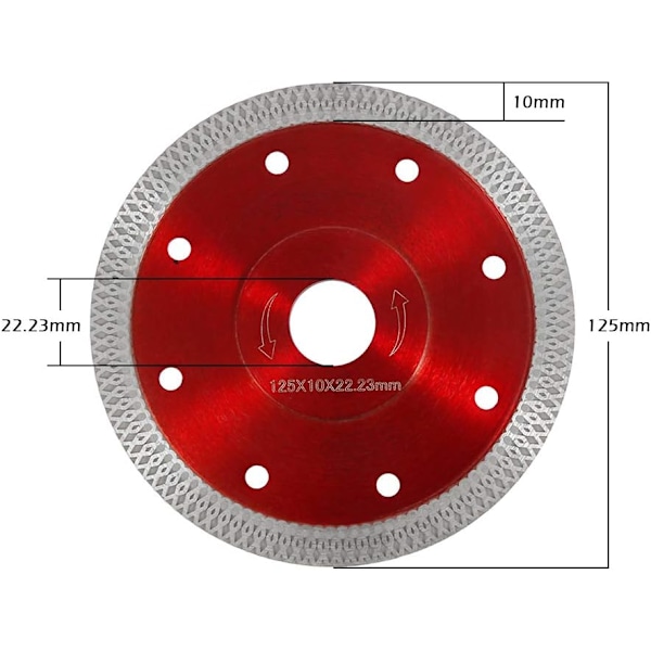 Timanttilaikka 125 mm Hienojakoinen märkä- ja kuivasahaus, Timanttileikkuulevy Ammattimainen pyörösahanterä laatoille, graniitille, keraamiselle marmorille (125 mm punainen)