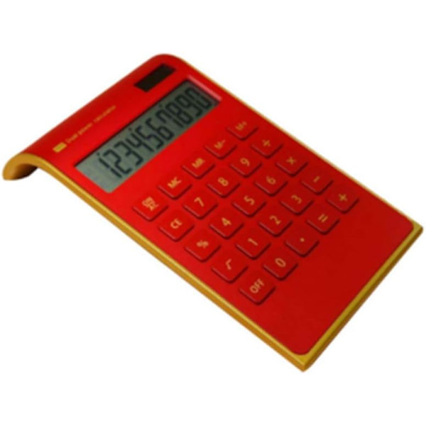 Elektrisk kalkulator for hjemmekontor med 10-sifret LCD-skjerm (rød)
