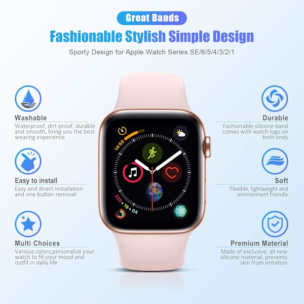 Sportband kompatibel med Apple Watch iWatch-band unisex, mjuka silikonarmband för Apple Watch 3 6 5 4 2 1 SE Pink Sand 42mm/44mm S/M