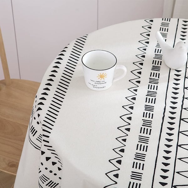 Bohemian geometrinen pöytäliina puuvillapellava boho pöytäliina valkoinen ja musta pöytäliina