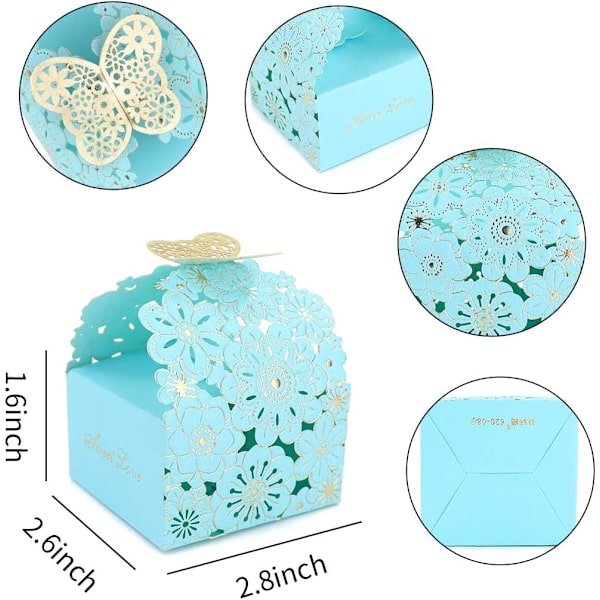 50 stk./sæt Blomster Sommerfugl Hule Slikæske Cookie Gaveæsker Romantiske Bryllupsgaver Søde Chokoladeæske Festartikler Blue 8*7*6.5CM
