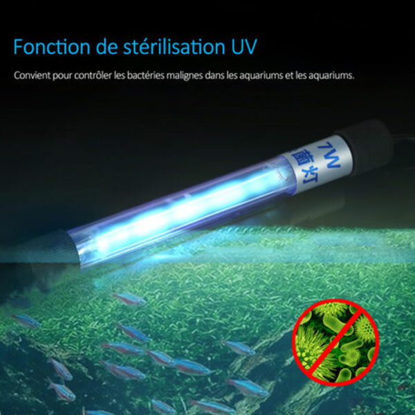 Bakteriedödande UVC-lampa Dränkbar UVC-sterilisator Desinfektion i vatten Akvarium akvarium damm Ac220-240V, 7W