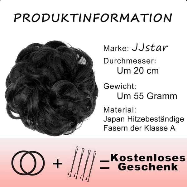 Peruk med elastiskt band, bulle peruk, lockig bulle, 1 st Black