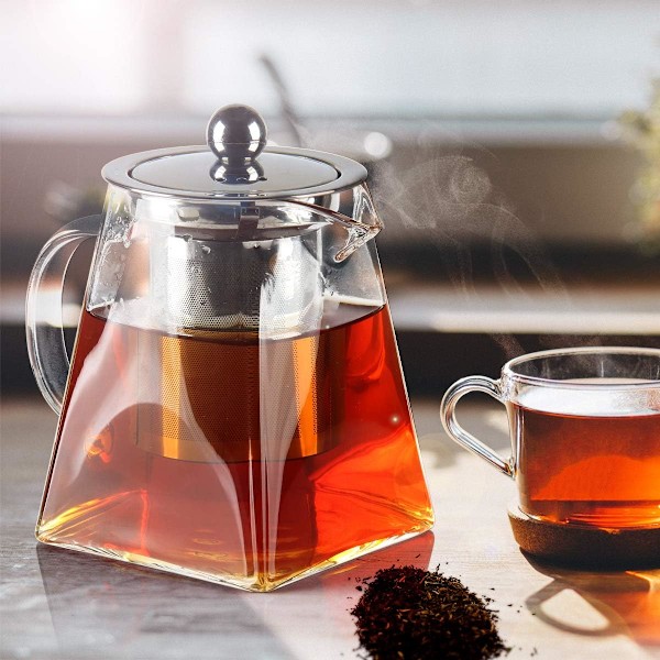 350ml/550ml/750ml Glasstekanne med varmebestandig rustfritt stål infuserfilter, te og kaffe 1L