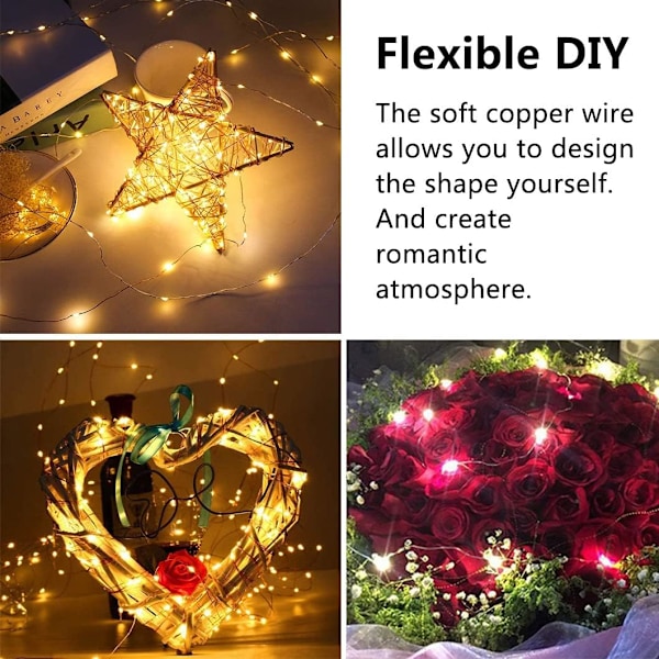 12-pack ljusslingor, 20 LED-lampor koppartrådslampor batteridrivna, 2 m mikroljus för DIY-festdekor camping, varmvit