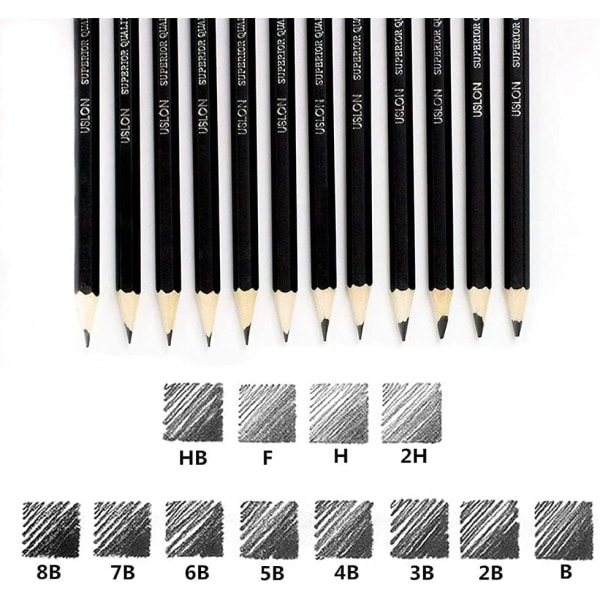 Professionell konstnär som skissar pennor och ritpennor set med gummi, konstpenna(8B-2H)12 antal