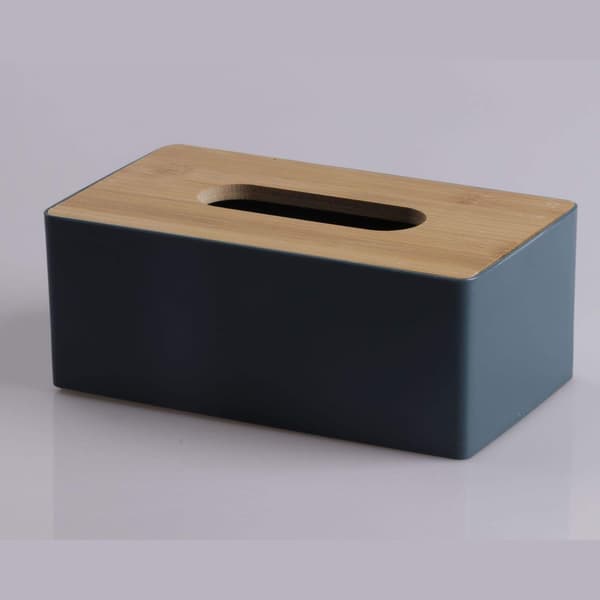 Servietboks med bambustræslåg, rektangulær servietdispenserboks, plastik servietboks til badeværelse, bil, kontor, 21,5x12x8,5cm (sort) Black
