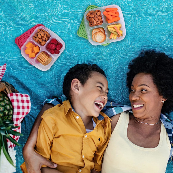 Bento Snack Bokser - Gjenbrukbare matbokser med 4 rom for skole, jobb og reiser, sett med 4