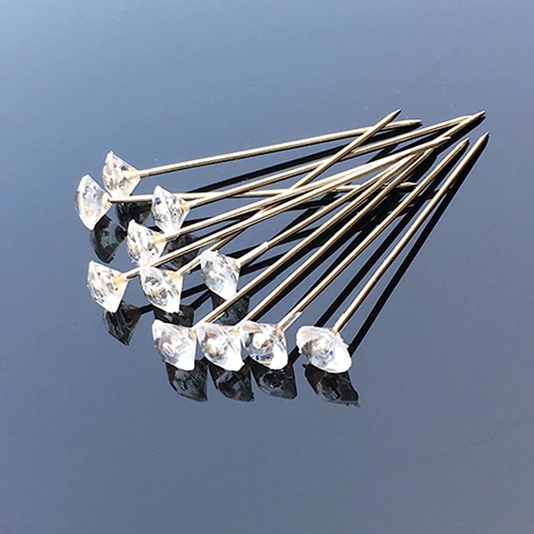 100 st 8*52 mm bukett blommor diamant strass stift kristallhuvud klara raka stift för bröllop brudhår dekorationer DIY hantverk sömnad