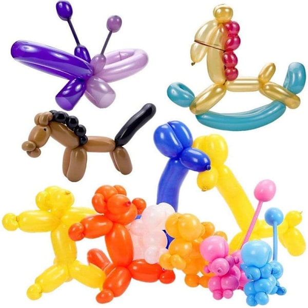 100 stk lange ballonger, Tilfeldig farge, latex barnebursdag ballonger, kan vriddes til dyr, brukes til bursdagsfest, feriefest, karneval