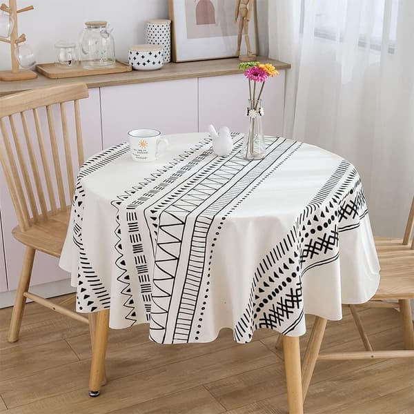Bohemia geometrisk dug i bomuldslinned, boho dug i hvid og sort