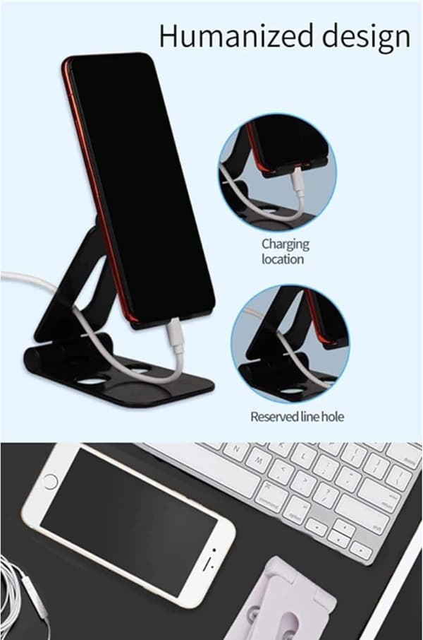 Justerbart smarttelefon- og skrivebordsstativ, svart Black