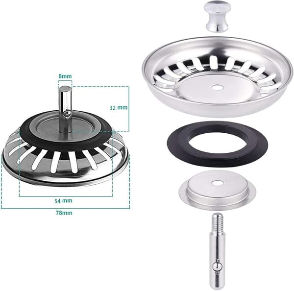 Køkkenvaskprop 78 mm, Universal køkkenvaskfilter, Universal rustfri stål vaskprop - Vask/vaskafløb - Si