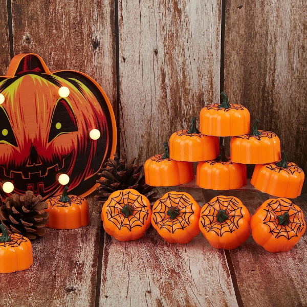 Flickering Pumpkin Tea Lights 12 Pack Flickering LED Pumpkin Lights with Battery Operated Flameless