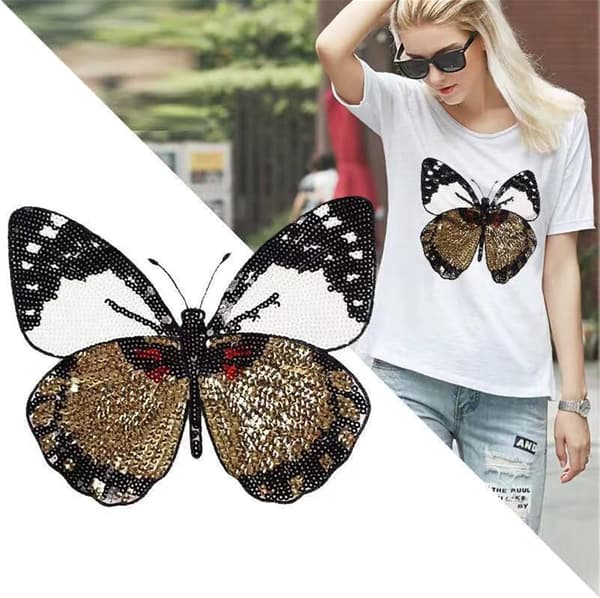 Jern eller sy sequin sommerfugl patch broderi patch badge grafisk applikation