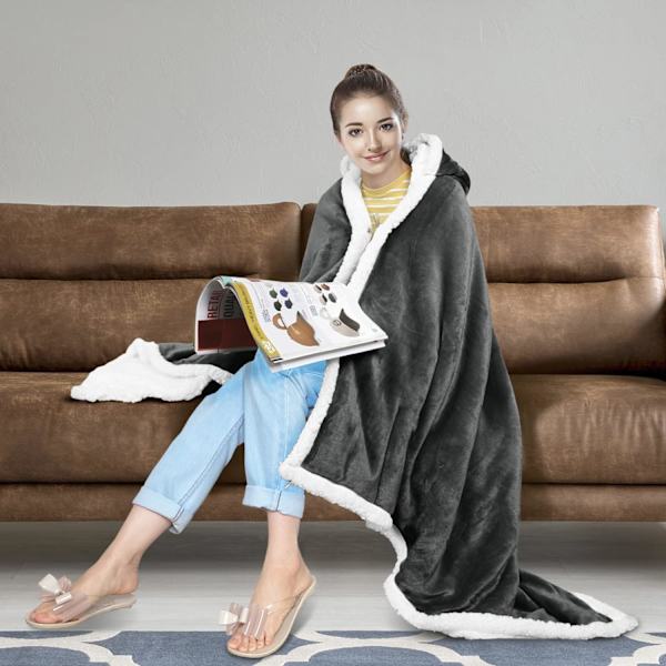 Elegant Dame Hætte Tæppe, Snuggle Tæppe med Hætte Voksen, Sherpa Hyggelig Plys Fleece Bærbar Tæppe til Kvinder Mænd