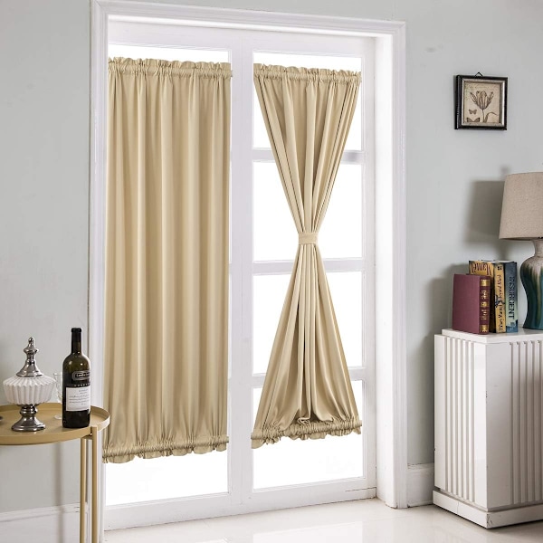 Franska Dörrgardiner Ren Färg Franska Dörrgardinspanel Mörkläggningsgardiner för Vardagsrum Sovrum Matrum, 2 Paneler, 64*183cm