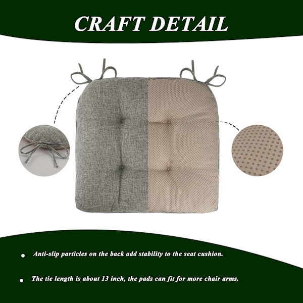Halkskyddande stolsdynor för matstolar Set om 4, 46*43*9cm sittdyna med band light gray