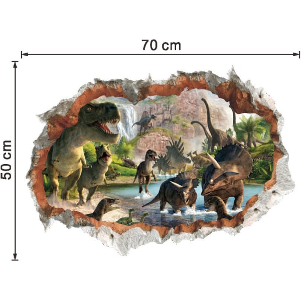 Dinosaurier i floden 3D Väggdekal 3D Exteriör Sprucken Väggdekor Avtagbar DIY Vinylvägg Vardagsrum Sovrum Hemdekor