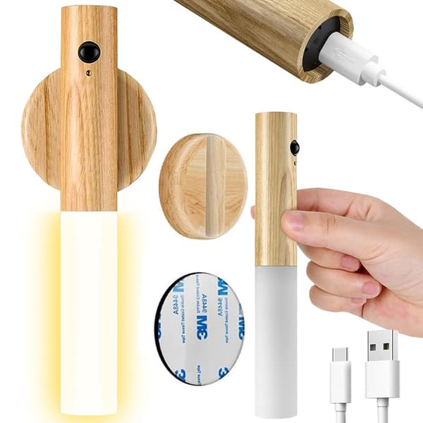 LED-lampe varm vegglampe med bevegelsessensor veggmontert magnet Light brown