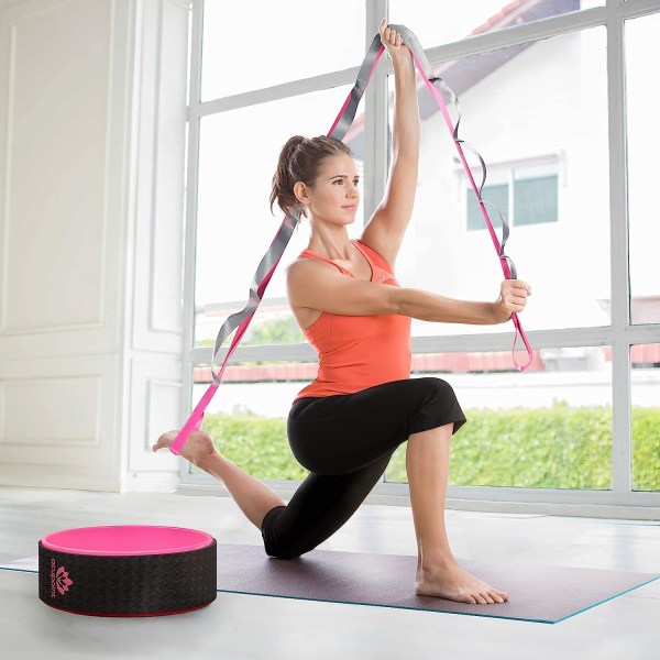 Shiatsu Yoga Elastic Band 2,4 m träningsband för flexibilitet, gymnastik, träning - Stretchfritt högkvalitativt vävt nylon elastiskt band, rosa