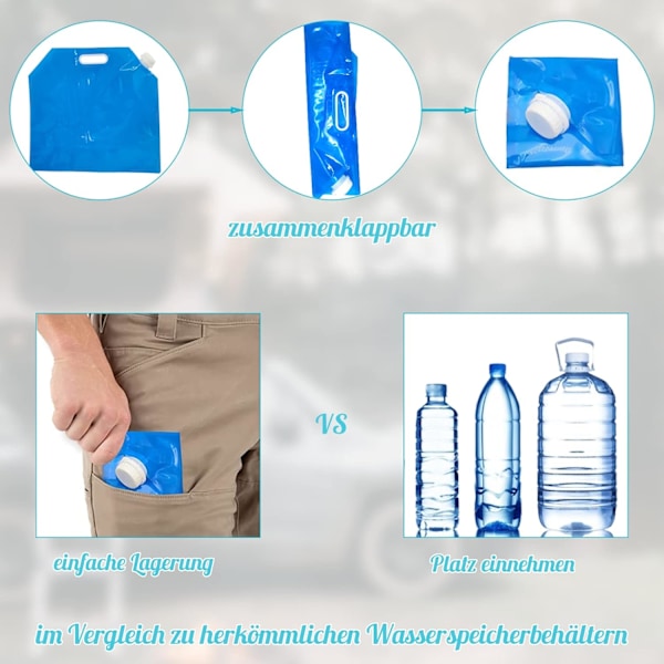 Hopfällbar vattenpåse 10 liter lämplig för nödsituationer, camping, BPA-fri