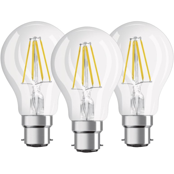 Set med 3 standard LED-glödlampor - B22-sockel - 6 W motsvarande 60 W - Varmvitt 2700K [Energiklass E]