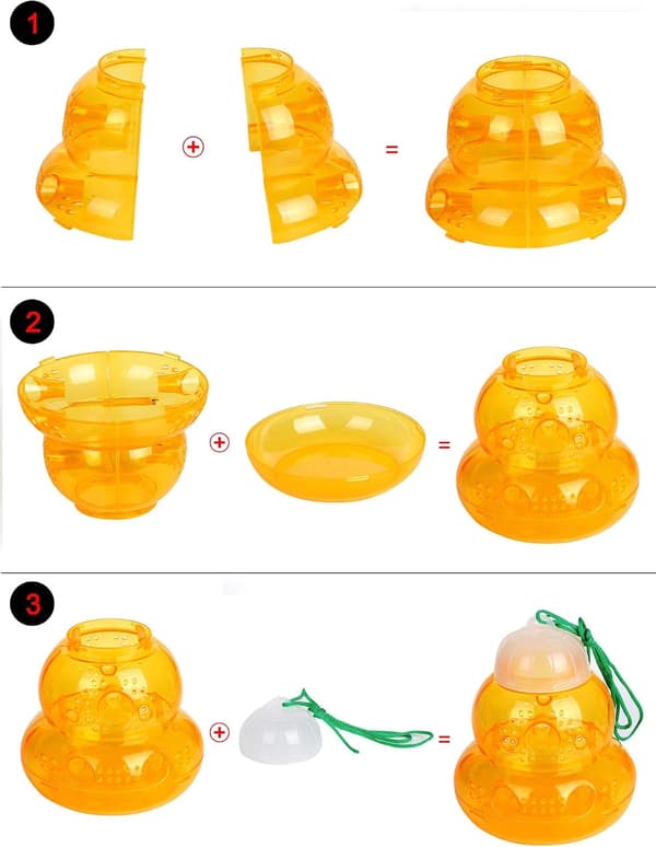 Utomhus hängande plast getingfällor, getingfällor gul jacka, återanvändbara, gula, 2-pack