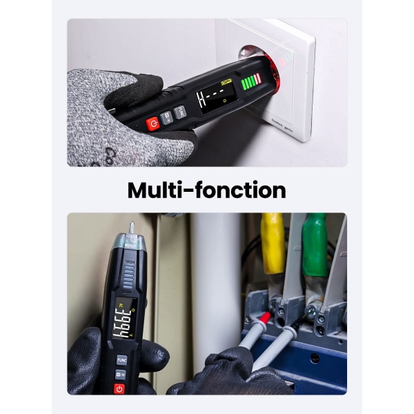 Multifunktionell spänningstestare, automatisk multimeter, beröringsfri spänningsdetektor, spänningspenna med display och ficklampa