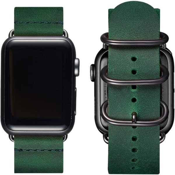 Vintage nahkaiset rannekkeet yhteensopivat Apple Watch -rannekkeen kanssa, aito nahkainen retrohihna yhteensopiva miehille ja naisille iWatch SE -sarjan 7/6/5/4/3/2/1 kanssa Olive Green/Black 38mm 40mm 41mm