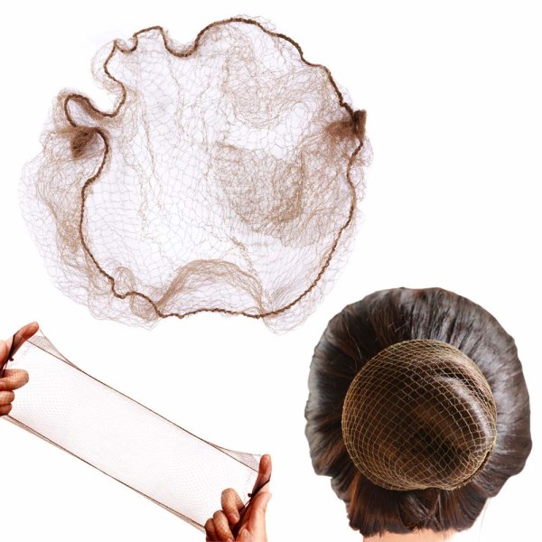 50 st hårnät hårnät för bulle osynligt elastiskt mesh 20 tum 50 cm (bulkförpackning, ljusbrun)
