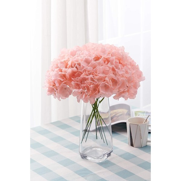 Pink Hortensia Kunstige Blomster Falske Hortensia Blomsterhoveder Pakke med 10 til Bryllupsfest Butik Brudebuketter