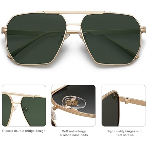 Retro Ylisuuret Neliömäiset Polarisoivat Aurinkolasit unisex Vintage Sävyt UV400 Klassiset Suuret Metalliset Aurinkolasit gold