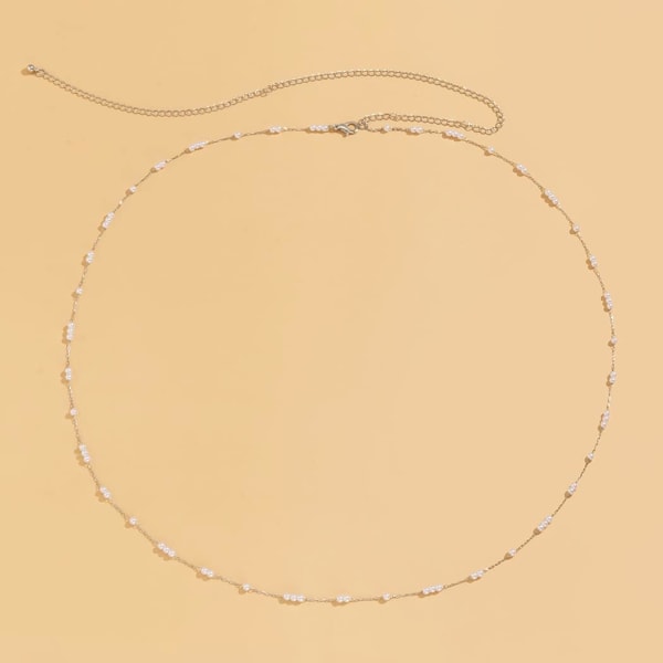 Boho Belly Chain Silver Midjekedja Pärlor Midjekedja Pearl Body Chain Smycken för kvinnor och flickor