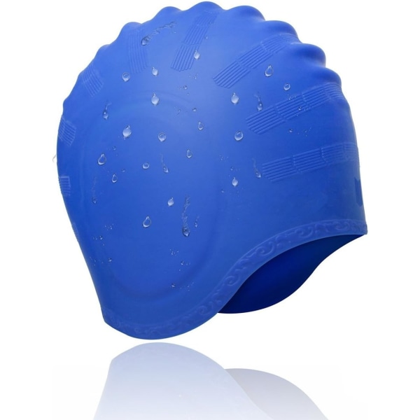 Cap, vattentät silikon unisex cap långhårig hatt med hörselkåpor för kvinnor och män (blå)