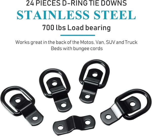 24 stk D-ring surring 1/4 tommers rustfritt stål D-ring tilhenger D-ring monteringsplate for sperre surringstropper bil lastebil sengplate