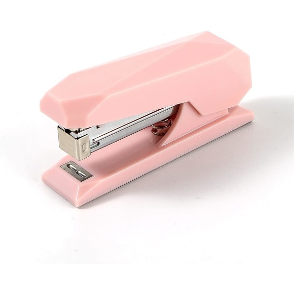Häftapparat med häftklamrar, små kraftiga häftapparater för skrivbord (rosa)