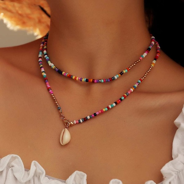 Shell Halsband Guld Beaded Choker Halsband Färgglada Seed Bead Necklace