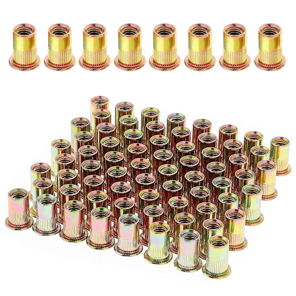 100 stk. fladhoved M6 gevindmøtrikker, assorterede M6 gevindindsatser til metal og plast (12 mm x 15 mm)