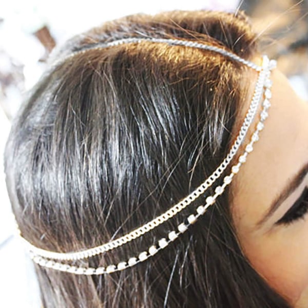Boho Fashion Layered Head Chain Bröllop Kristallsmycken Gnistrande Rhinestone Headpiece för kvinnor och flickor