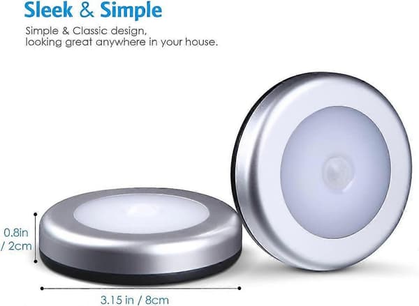 Bevegelsessensorlys, LED (sølv, varmt hvitt lys, 6-pakning)