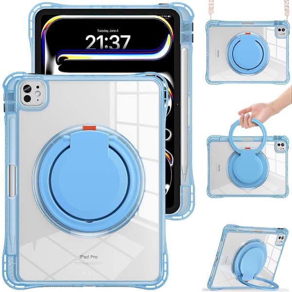 Fodral för iPad Pro 11 (2024) med axelrem, roterbart stativ, PC+TPU+Akryl Tablettskydd