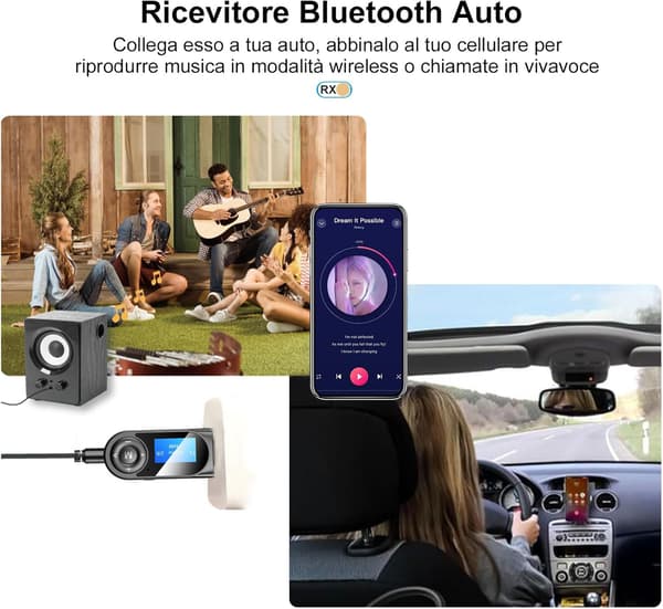 USB Bluetooth 5.0 Sender Mottaker, Bluetooth Audio Adapter med 3.5mm AUX-kontakt og LCD-skjerm