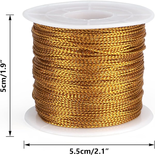 100M Guldtråd, Guldtråd Twist Band med Spole, Guld Metallic Tråd för Smyckes Snöre, DIY Hantverk och Packnings Snöre Gold