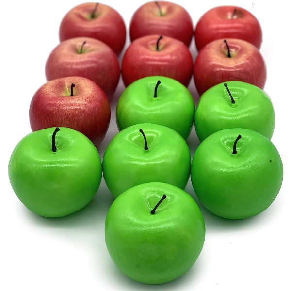 Realistiska falska äpplen 13 st - falska frukter för dekoration (7 röda och 6 gröna)
