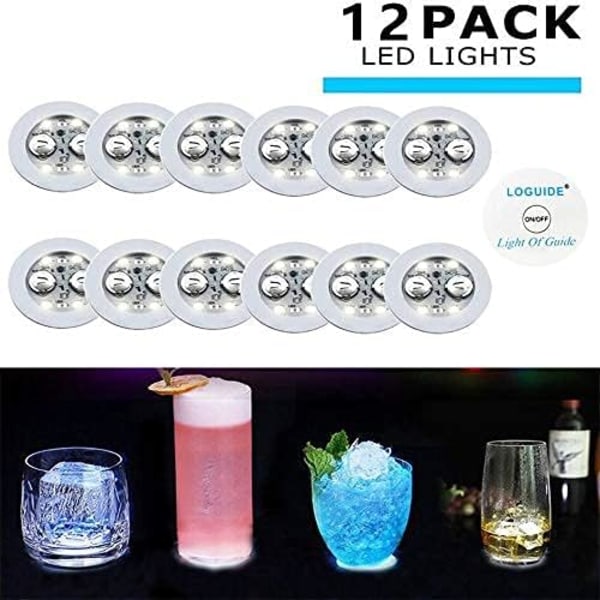LED-brikke, 12-pak lysende brikker, LED-flaskelys