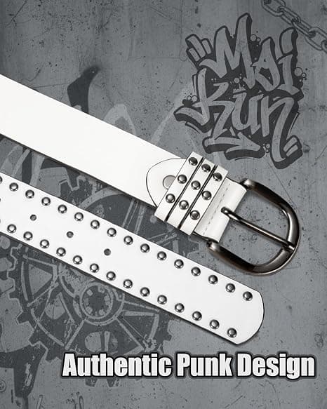 Nitbälte i läder för kvinnor, Punk Goth Grunge Bälte, Emo Bälte för Jeans Byxor Klänningar, 107cm, Vit White