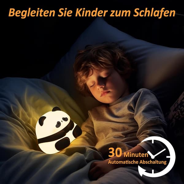 Panda Natlampe til Børn, Genopladelig Dæmpbar LED Touch Lampe med Timer, Blød Silikone Sengelampe til Børneværelset