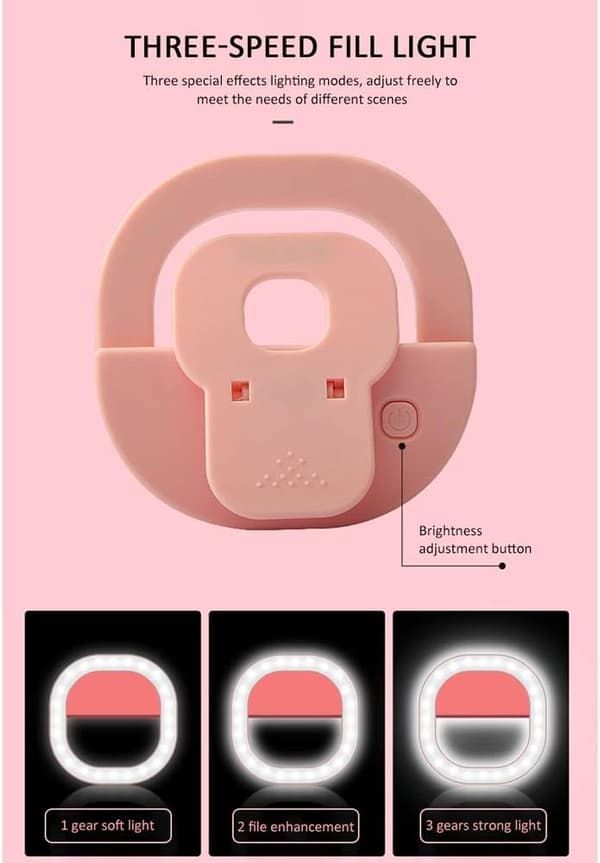LED Selfie Ring Light Lighting Ring Flashes (Farge: Rosa)