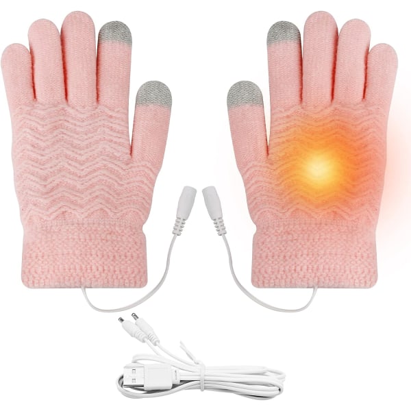 USB-uppvärmda handskar, dubbelsidig uppvärmning vinter touch screen varma damhandskar, uppvärmning stickning varmare,